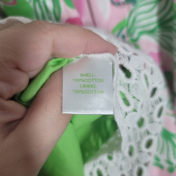 Lilly Pulitzer A-Line Dress Size 2 Strapless Lace Trim Floral Print Green Pink - Picture 5 of 6